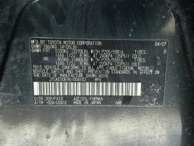 JTLKE50E981004142 - 2008 TOYOTA SCION XB 黑色 照片 10