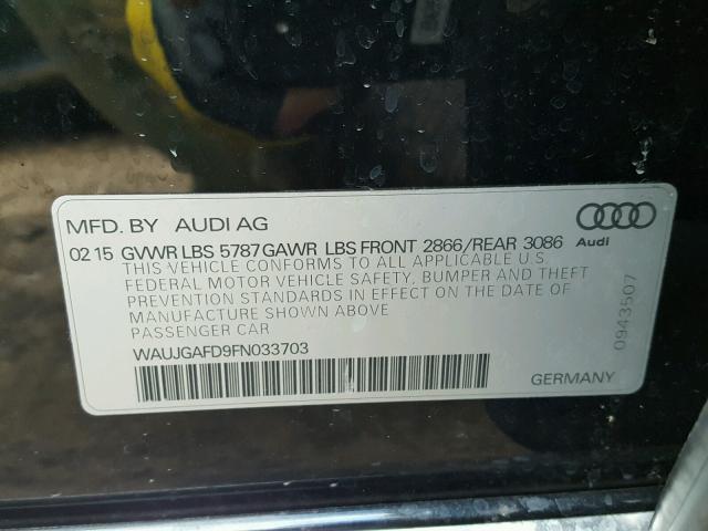 WAUJGAFD9FN033703 - 2015 AUDI A8 QUATTRO BLACK photo 10