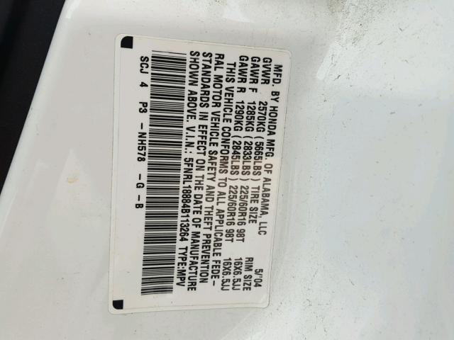 5FNRL18884B113264 - 2004 HONDA ODYSSEY EX WHITE photo 10