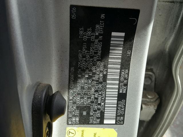 JTEDW21A360015101 - 2006 TOYOTA HIGHLANDER SILVER photo 10