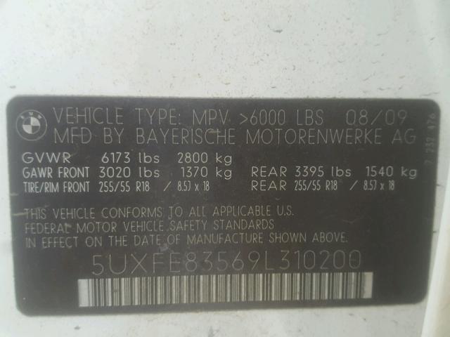 5UXFE83569L310200 - 2009 BMW X5 XDRIVE4 白色 照片 10