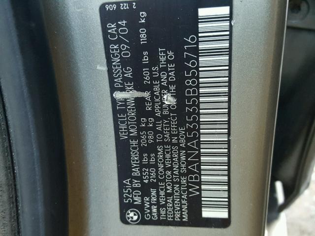 WBANA53535B856716 - 2005 BMW 525 I GREEN photo 10