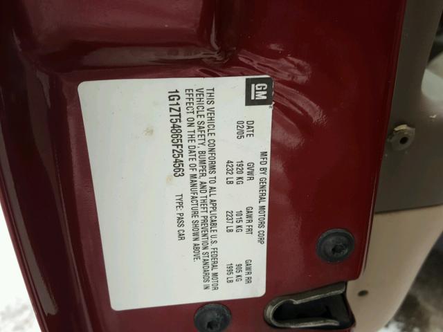 1G1ZT54865F254563 - 2005 CHEVROLET MALIBU LS MAROON photo 10
