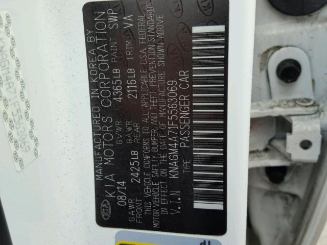 KNAGM4A71F5563069 - 2015 KIA OPTIMA LX WHITE photo 10