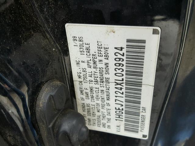 1HGEJ7124XL039924 - 1999 HONDA CIVIC HX BLACK photo 10