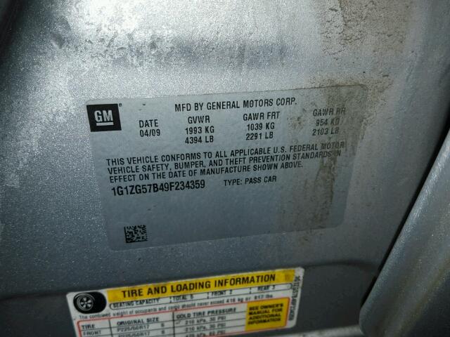 1G1ZG57B49F234359 - 2009 CHEVROLET MALIBU LS SILVER photo 10