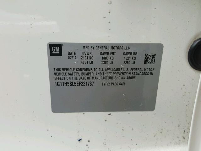 1G11H5SL5EF221737 - 2014 CHEVROLET MALIBU LTZ 白色 照片 10