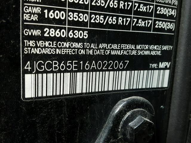 4JGCB65E16A022067 - 2006 MERCEDES-BENZ R 350 BLACK photo 10