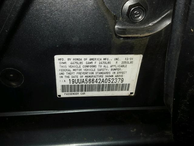 19UUA56642A052379 - 2002 ACURA 3.2TL GRAY photo 10