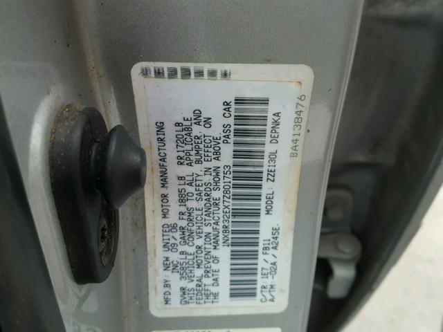 1NXBR32EX7Z801753 - 2007 TOYOTA COROLLA SILVER photo 10