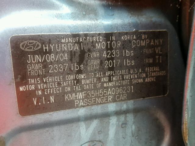 KMHWF35H55A096231 - 2005 HYUNDAI SONATA GLS BLUE photo 10