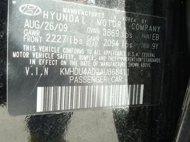 KMHDU4AD2AU868411 - 2010 HYUNDAI ELANTRA BL BLACK photo 10