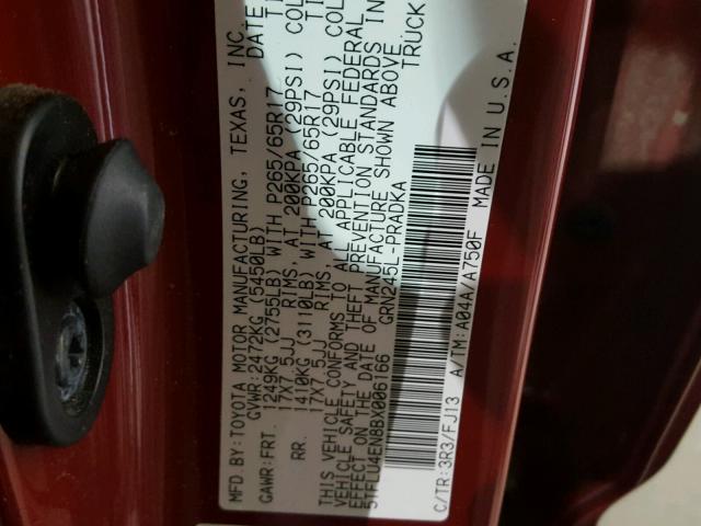 5TFLU4EN8BX006166 - 2011 TOYOTA TACOMA DOU RED photo 10