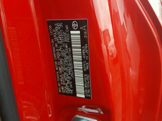 JTDJT923575097166 - 2007 TOYOTA YARIS RED photo 10