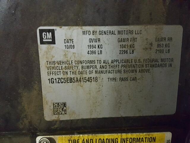 1G1ZC5EB5A4154518 - 2010 CHEVROLET MALIBU 1LT 灰色 照片 10
