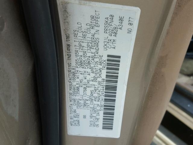 5TBET34124S448740 - 2004 TOYOTA TUNDRA DOU TAN photo 10