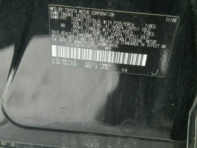 JTLKE50E991090750 - 2009 TOYOTA SCION XB 黑色 照片 10