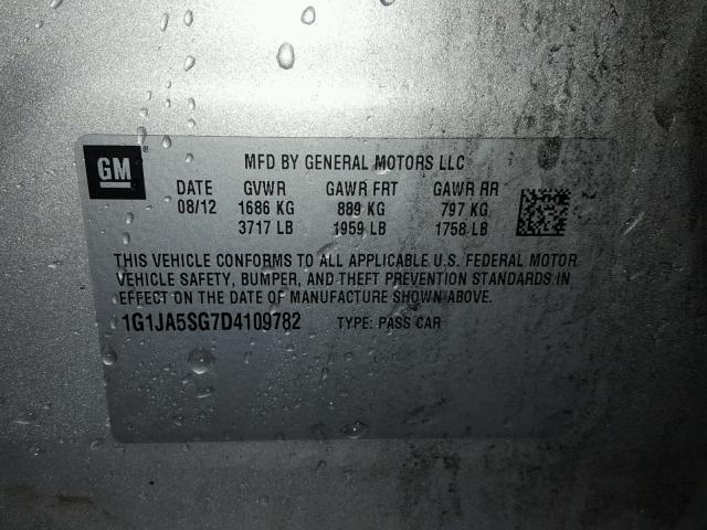 1G1JA5SG7D4109782 - 2013 CHEVROLET SONIC LS 银色 照片 10