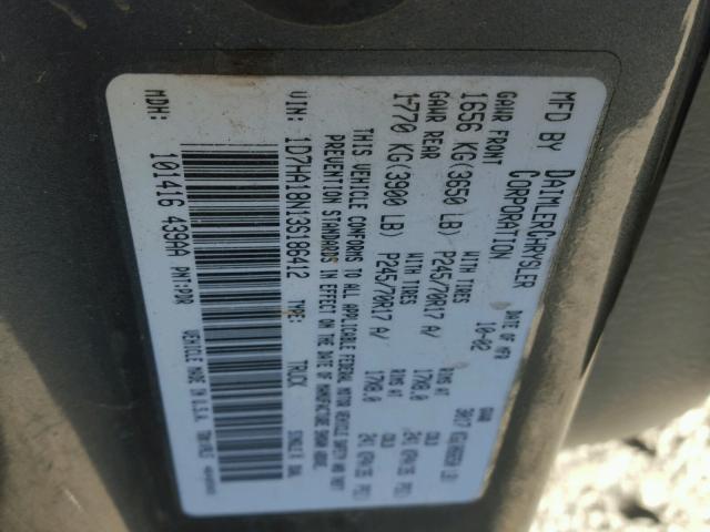 1D7HA18N13S186412 - 2003 DODGE RAM 1500 S GRAY photo 10