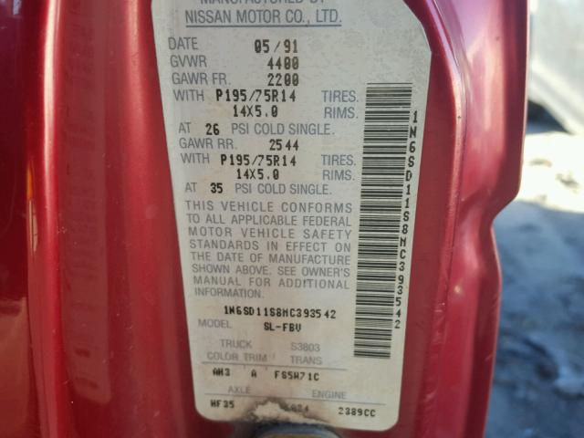 1N6SD11S8MC393542 - 1991 NISSAN TRUCK SHOR RED photo 10