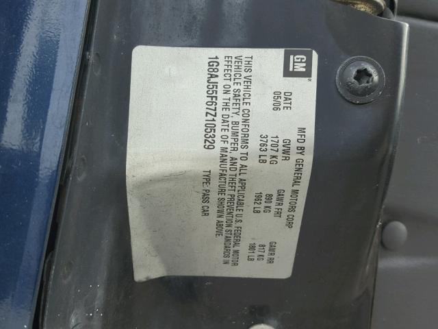 1G8AJ55F67Z105329 - 2007 SATURN ION LEVEL BLUE photo 10