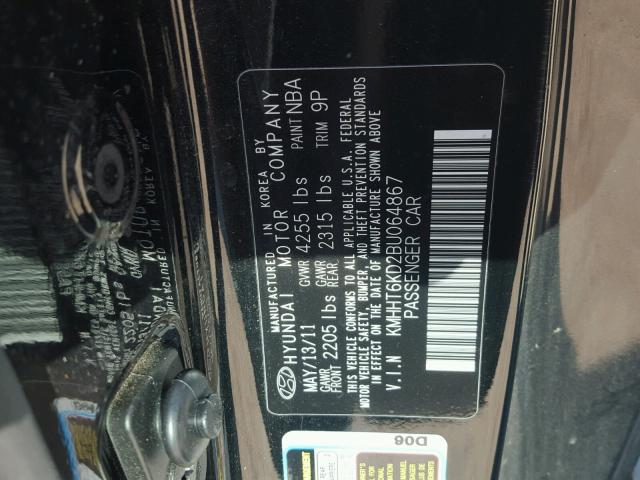 KMHHT6KD2BU064867 - 2011 HYUNDAI GENESIS CO BLACK photo 10