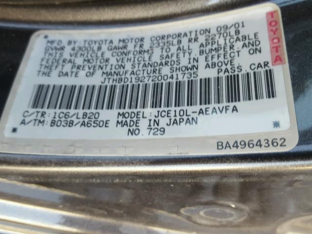 JTHBD192720041735 - 2002 LEXUS IS 300 BLACK photo 10