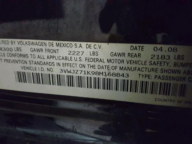 3VWJZ71K98M168843 - 2008 VOLKSWAGEN JETTA S Qara foto 10