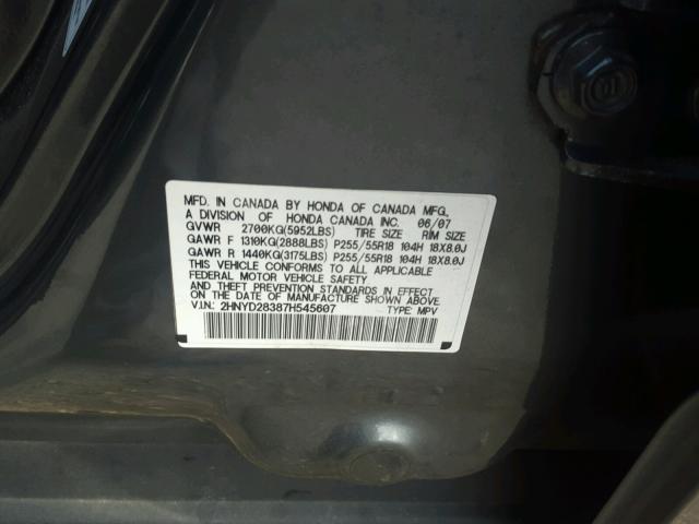 2HNYD28387H545607 - 2007 ACURA MDX TECHNO GRAY photo 10