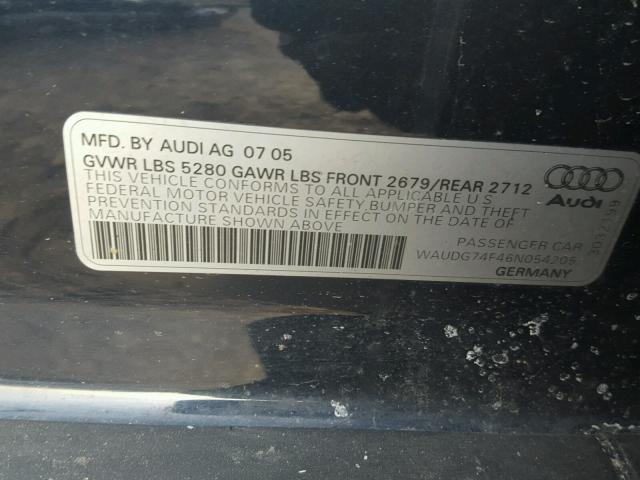 WAUDG74F46N054205 - 2006 AUDI A6 3.2 QUA GRAY photo 10