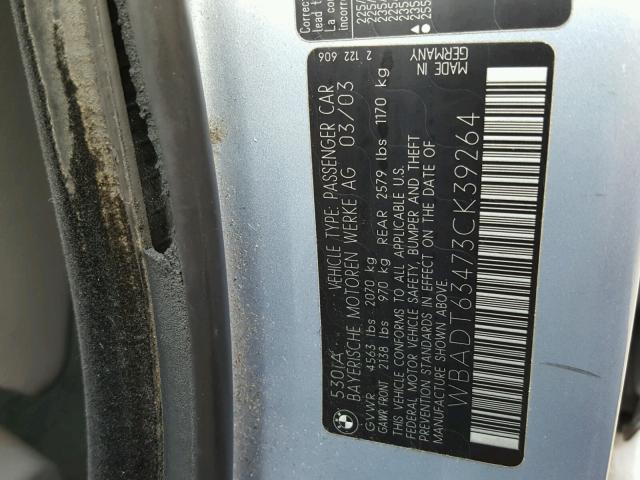 WBADT63473CK39264 - 2003 BMW 530 I AUTO BLUE photo 10