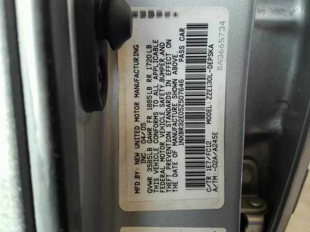 1NXBR32E05Z507646 - 2005 TOYOTA COROLLA CE SILVER photo 10