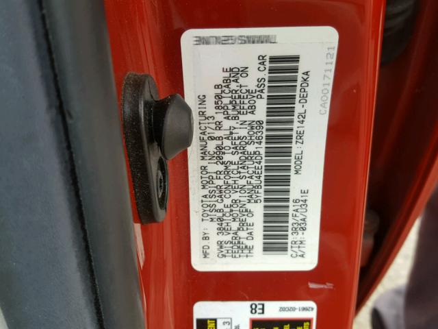 5YFBU4EE4DP146390 - 2013 TOYOTA COROLLA BA RED photo 10