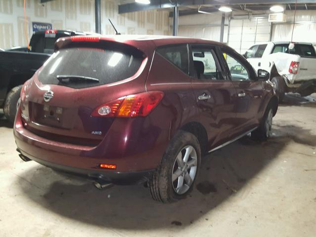 JN8AZ1MW3AW135300 - 2010 NISSAN MURANO S BURGUNDY photo 4