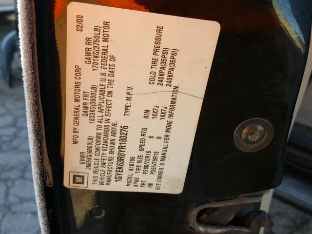 1GYEK63R8YR180276 - 2000 CADILLAC ESCALADE L BLACK photo 10