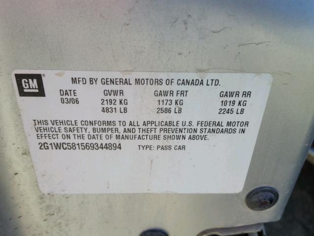 2G1WC581569344894 - 2006 CHEVROLET IMPALA LT SILVER photo 10