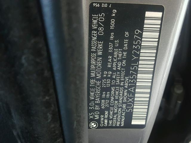 5UXFA13575LY23579 - 2005 BMW X5 3.0I SILVER photo 10