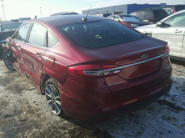 3FA6P0LU5HR296056 - 2017 FORD FUSION SE BURGUNDY photo 3