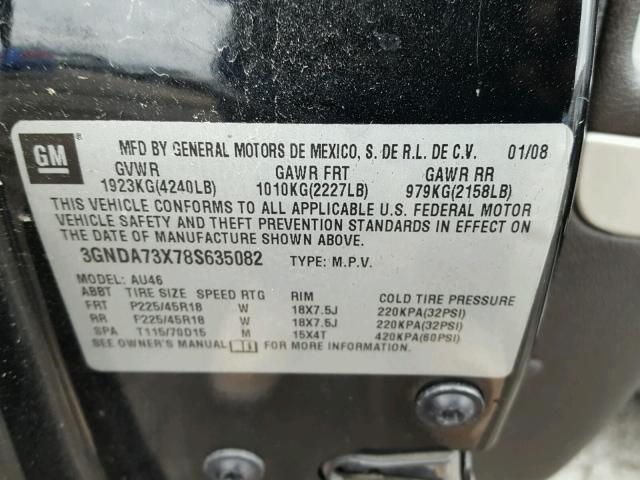 3GNDA73X78S635082 - 2008 CHEVROLET HHR SS 黑色 照片 10