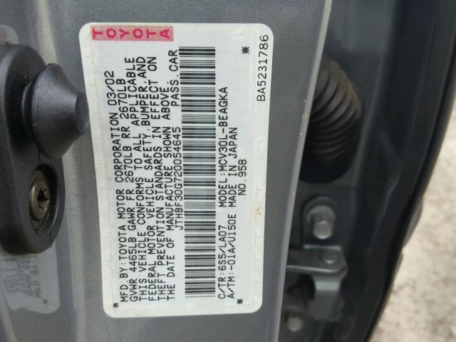 JTHBF30G720054645 - 2002 LEXUS ES 300 BLUE photo 10