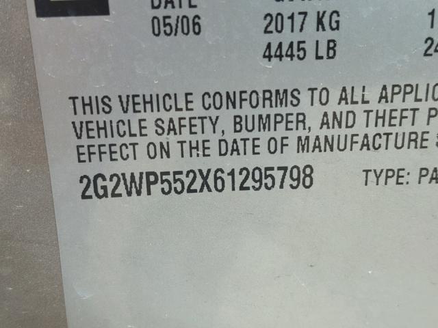 2G2WP552X61295798 - 2006 PONTIAC GRAND PRIX Qəhvəyi foto 10