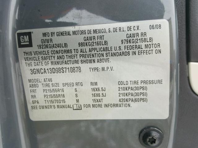 3GNCA13D98S710878 - 2008 CHEVROLET HHR LS GRAY photo 10