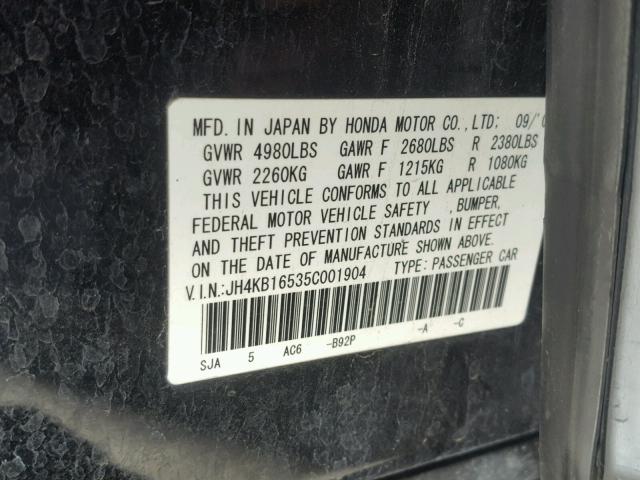 JH4KB16535C001904 - 2005 ACURA RL BLACK photo 10