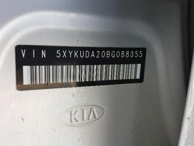 5XYKUDA20BG088355 - 2011 KIA SORENTO EX SILVER photo 10