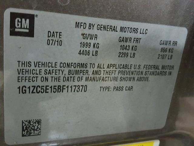 1G1ZC5E15BF117370 - 2011 CHEVROLET MALIBU 1LT 灰色 照片 10