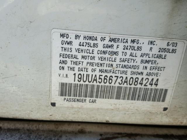 19UUA56673A084244 - 2003 ACURA 3.2TL WHITE photo 10