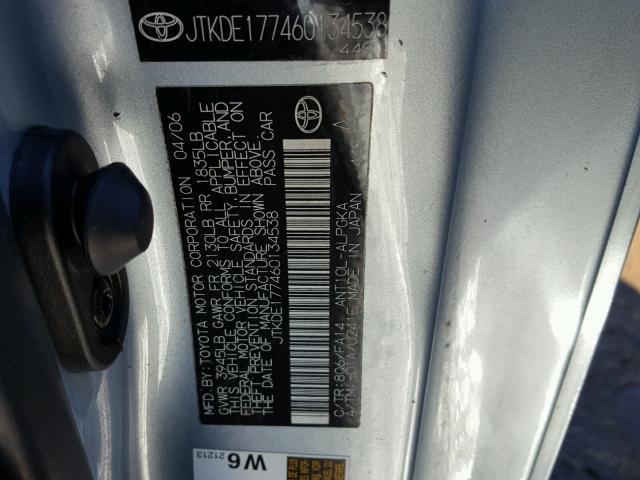 JTKDE177460134538 - 2006 TOYOTA SCION TC 蓝色 照片 10