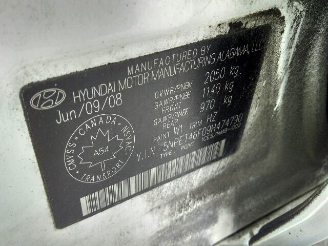 5NPET46F09H474790 - 2009 HYUNDAI SONATA GLS WHITE photo 10