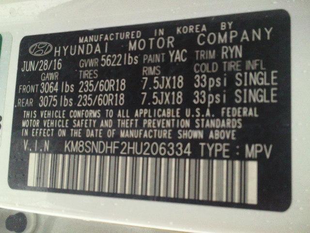 KM8SNDHF2HU206334 - 2017 HYUNDAI SANTA FE S WHITE photo 10