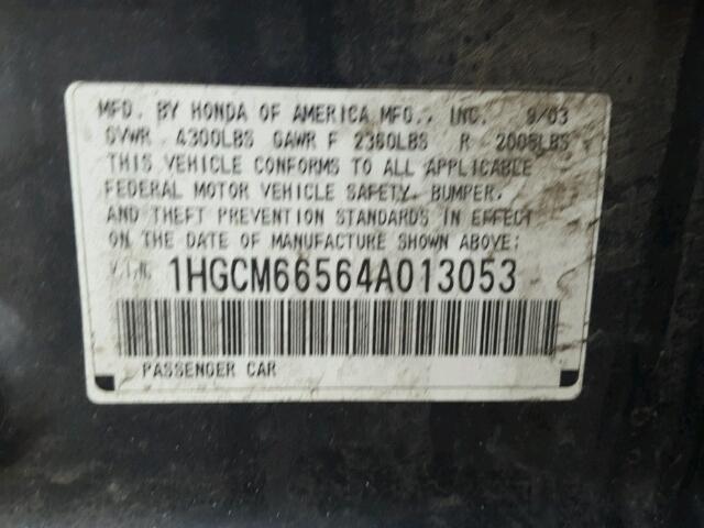 1HGCM66564A013053 - 2004 HONDA ACCORD EX GRAY photo 10